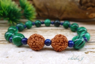 náramek se sílou přírody - Rudraksha, Malachit, Lapis Lazuli