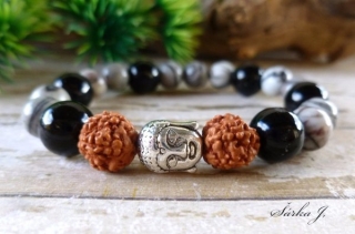 náramek se sílou přírody - Onyx, Jaspis, Rudraksha : Buddha > varianta pánský