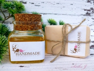 samolepící etiketa - HAND MADE - dekor ptáčci