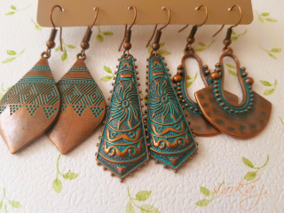 BOHO patina azur - sada tří náušnic